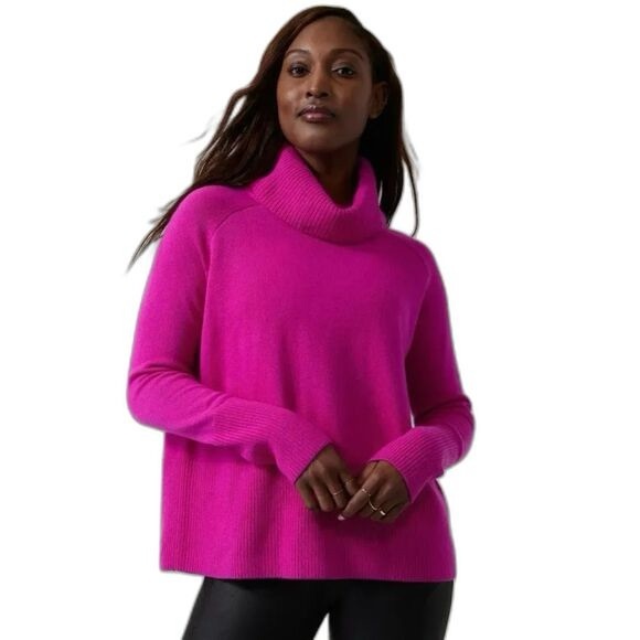 Athleta Aspen Wool Cashmere Turtleneck Sweater | Electric Fuchsia Pink - Picture 1 of 5